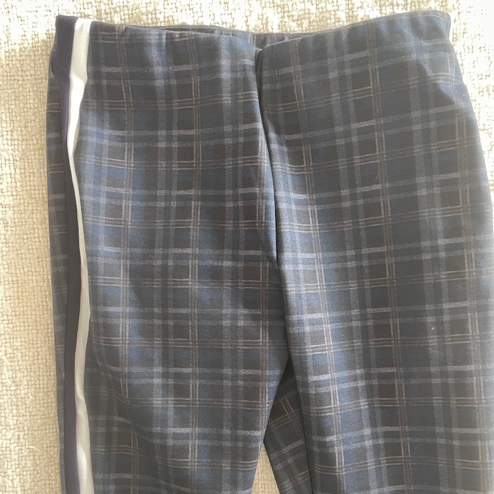Saks 5th Ave/ Lea & Viola Blue Plaid Skinny Tuxedo-Stripe Stretch Pants